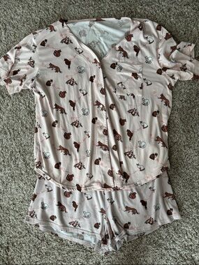 Ellen Degeneres womens Pink Cat-Print Short Pajama Set